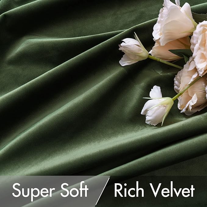 MIULEE Velvet Curtains 94 inches - Luxury Blackout Curtains for Bedroom Living Room Thermal Insulated Super Soft Window Drapes Rod Pocket & Back Tab, Olive Green, W52 x L94 inches, 2 Panels