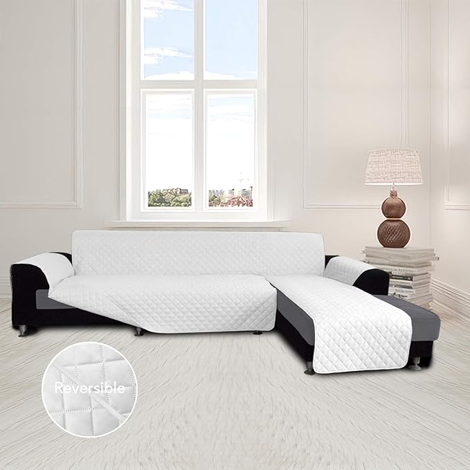 Easy-Going L Shape Sofa Slipcover - Sectional Couch Cover with Chaise - Reversible Sofa Cover for Pets & Kids (Large, White/White)