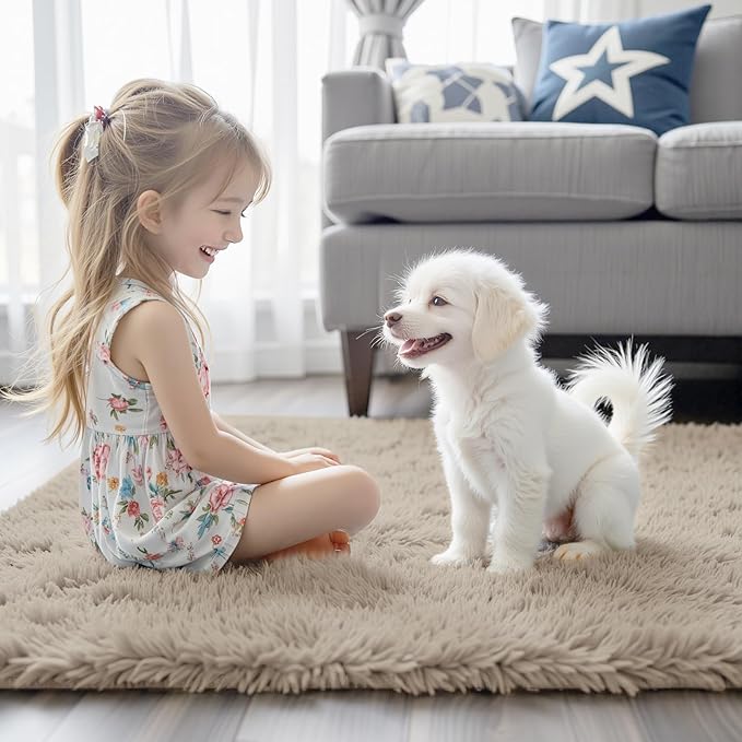 Area Rugs 10x14 Living Room, Shaggy Carpet Soft Plush Furry Bedside Rug Large Area Rugs for Bedroom Kids Girls Boys Home Decor Anti Slip(10 x 14, Beige)