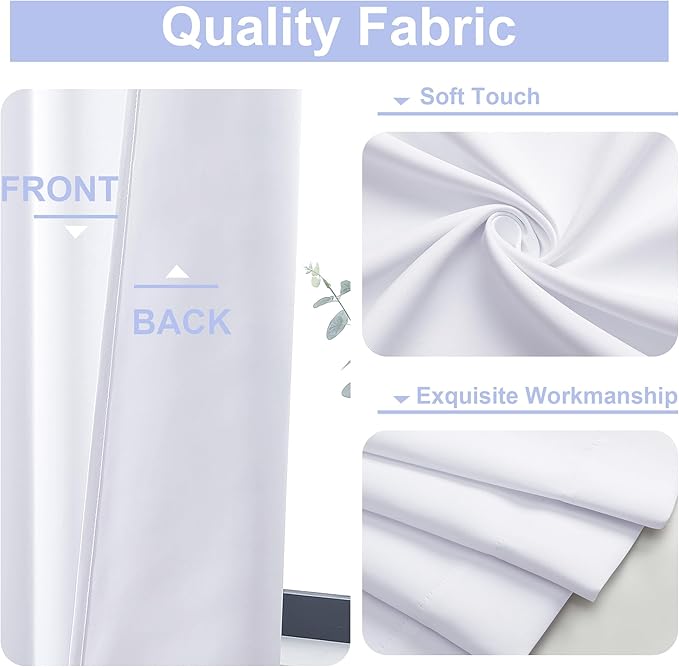 Simplebrand Ava Pure White Light Filtering Curtains for Bedroom 63 Inch Length 2 Panels Set, Solid Thermal Insulated Privacy Living Room Window Treatment Curtains Light Filtering, W50 x L63 Inch