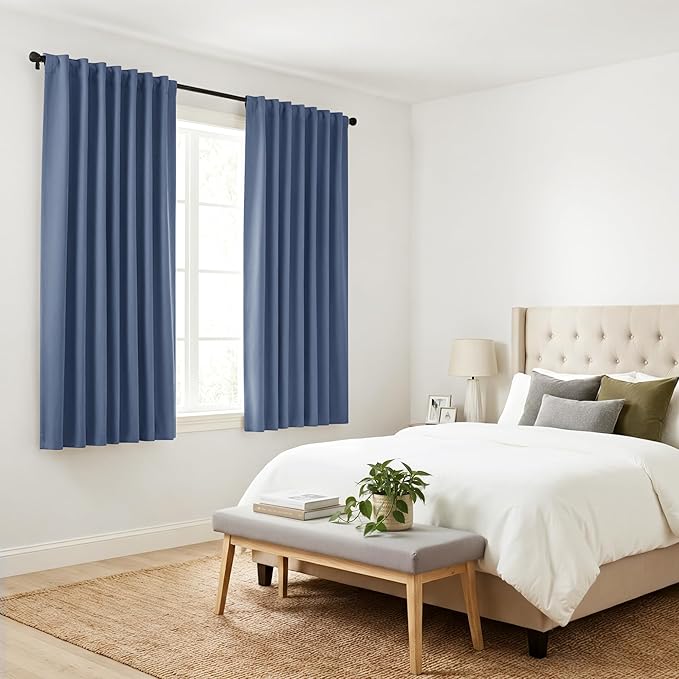 PONY DANCE Window Curtains 54 inches Long - Bedroom Drapes Set for Home Decoration All Season Modern Design Panels Match with Draperies, W 42 by L 54 Inches, Blue Haze, Set of 2