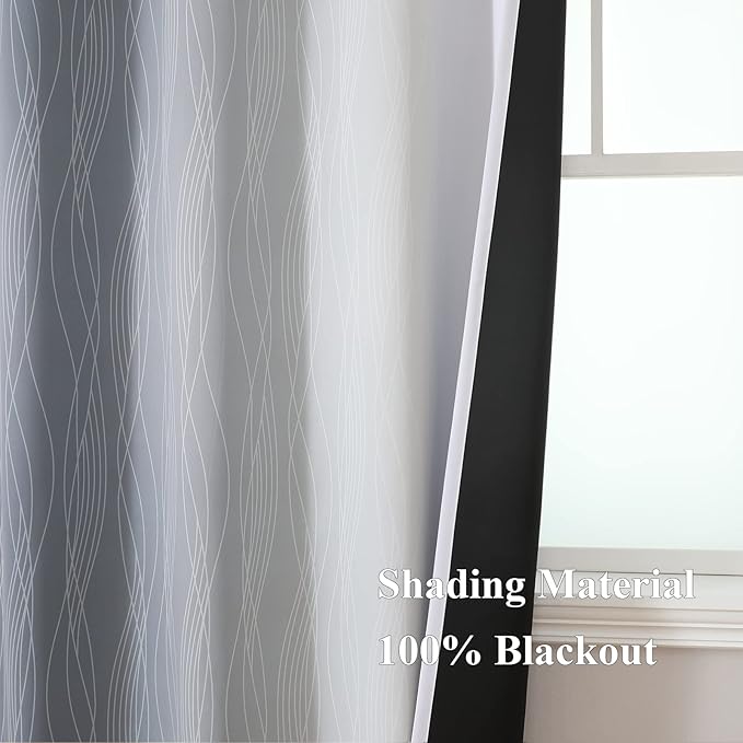 Estelar Textiler Thermal Insulated Blackout Curtains 96 Inches Long, Ombre Grey and Grayish White Blackout Drapes for Bedroom, Gradient Full Light Blocking Energy Saving Curtains, 52Wx96L, 2 Panels