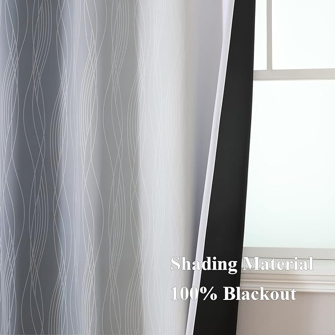 Estelar Textiler Grey and Grayish White Blackout Curtains 108 Inches Long, Thermal Insulated Drapes for Bedroom, Full Light Blocking Energy Saving Long Curtains for Living Room, 52Wx108L, 2 Panels