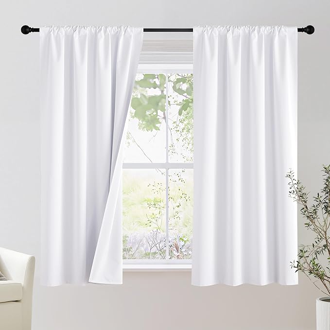 NICETOWN Bedroom 100% Blackout Curtains, 2 Panels, 34 by 40, Snow White, Window Treatment Rod Pocket Curtains/Drapes for Bedroom