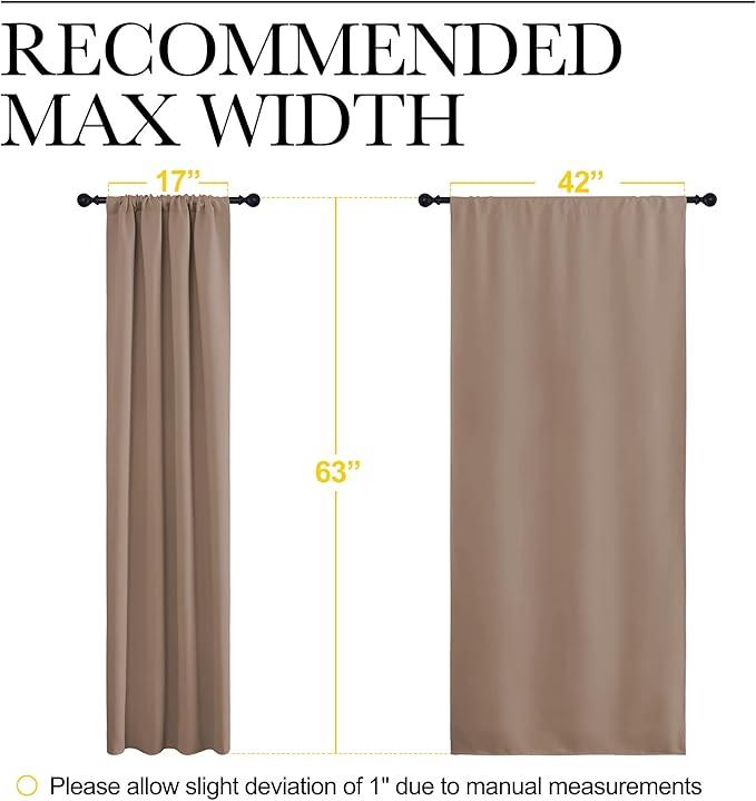 NICETOWN Kids Blackout Curtain Panels - Window Treatment Thermal Insulated Solid Rod Pocket Curtains/Drapes for Bedroom (Set of 2 Panels, 42 by 63 Inch, Cappuccino)