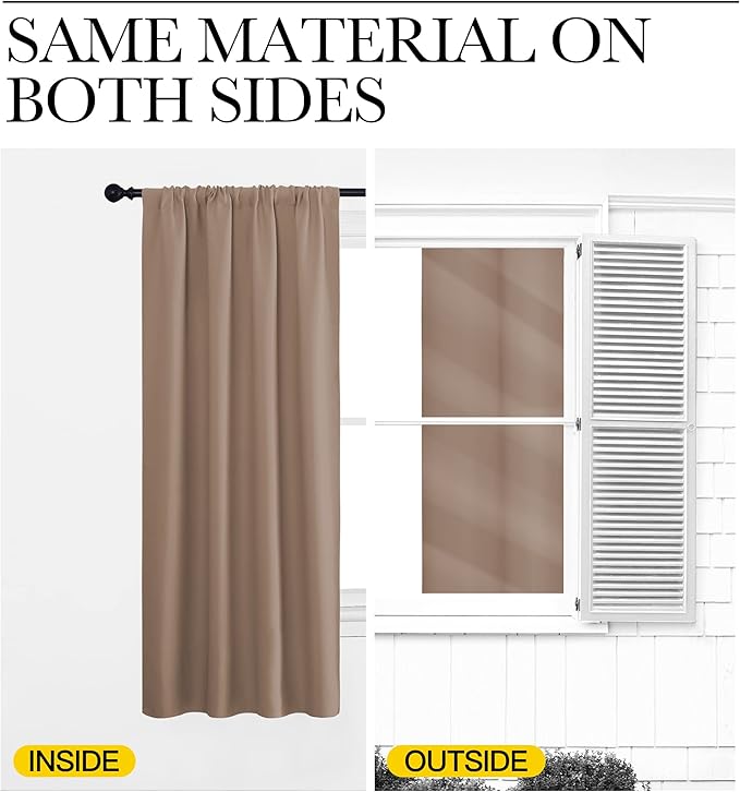 NICETOWN Kids Blackout Curtain Panels - Window Treatment Thermal Insulated Solid Rod Pocket Blackout Drapes for Bedroom (Cappuccino, Set of 2, 52 by 72 Inch)