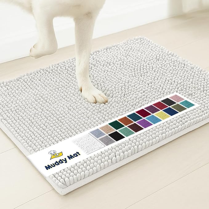 Muddy Mat® | Super Absorbent Door Mat Indoor, Microfiber Quick Dry Chenille Entryway Rug, Non-Slip Front Door Mat, Indoor Mats for Entryway, Machine Washable Pet Rug, White 30"x19"