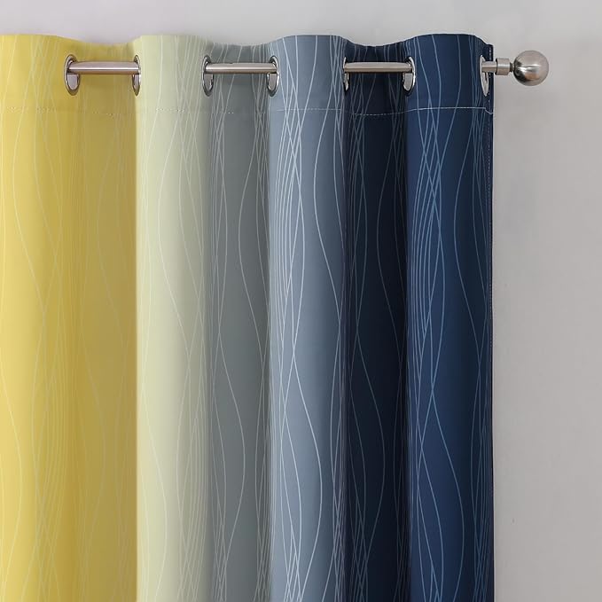 Estelar Textiler Navy Blue and Yellow Gradient Blackout Curtains for Bedroom, Thermal Insulated Ombre Blackout Drapes, Full Light Blocking Energy Saving Curtains for Living Room,52Wx96L,2 Panels