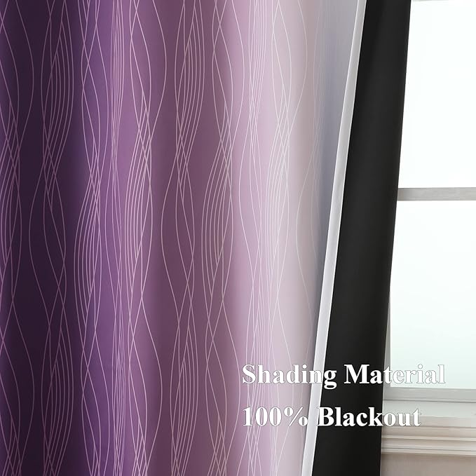 Estelar Textiler Purple and Greyish White Ombre Blackout Curtains 84 Inches Long, Full Room Darkening Grommet Curtains for Bedroom, Thermal Insulated Blackout Drapes for Living Room, 52Wx84L, 2 Panels