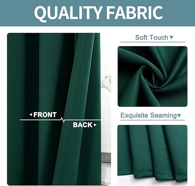 ChrisDowa Grommet Blackout Curtains for Bedroom and Living Room - 2 Panels Set Thermal Insulated Room Darkening Curtains (Forest Green, 52W x 45L)
