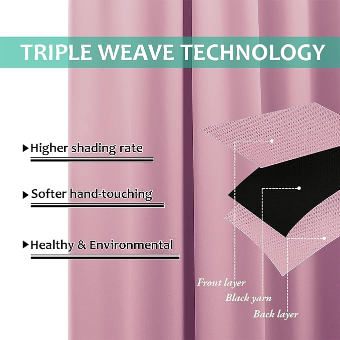 NICETOWN Crystal Pink Full Shade Curtain Panels, Pair of Energy Smart & Noise Blocking Out Blackout Drapes for Dining Room Window, Thermal Insulated Guest Room Lined Window Dressing, 52 x 84 inch