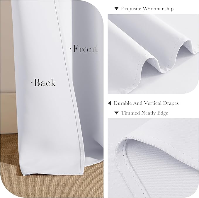 Pony Dance Blackout Curtains Thermal Insulated Window Treatment Panels Room Darkening Shade Drapes for Living Room Back Tab/Rod Pocket Bedroom Draperies, 34 x 63 Inch, Pure White, 2 Panels