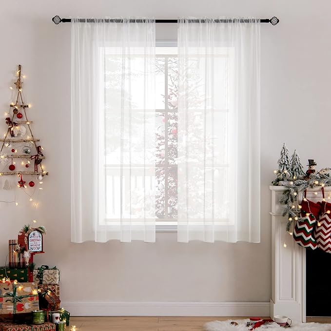 MIULEE 2 Panels Solid Color Sheer Window Curtains Elegant Window Voile Panels/Drapes/Treatment for Bedroom Living Room (54X45 Inches Ivory)