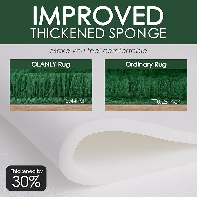 OLANLY Area Rugs for Living Room Bedroom, Machine Washable 4x5.9 ft Soft Fluffy Shaggy Bedside Rug, Indoor Floor Carpet for Kids Girls and Boys, Dorms, Nursery Rooms, Home Decor Aesthetic, Dark Green