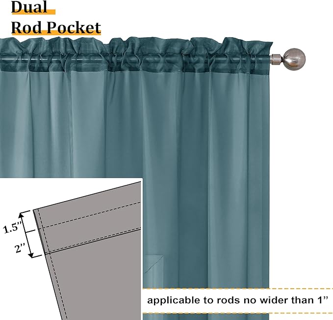 Aiyufeng Dusty Blue Sheer Curtains 54 Inch Length 2 Panels Set, Light Filtering Airy Rod Pocket Dusty Blue Window Curtain Treatment Drapes for Kitchen Bedroom Living, Each 42Wx54L Inches