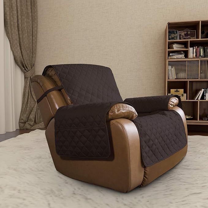 Easy-Going Oversized Recliner Cover Reversible Couch Cover Sofa Cover for Living Room Water Resistant Furniture Protector with Elastic Straps for Pets Dog (Oversized Recliner, Chocolate/Ivory)