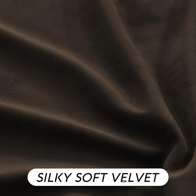 RYB HOME Brown Velvet Curtains 72 inches with Hook Belt, Soft Fabric Room Darkening Thermal Insulated Luxurious Home Decor Curtains for Living Room Bedroom, W 52" x L 72", 2 Panels Set