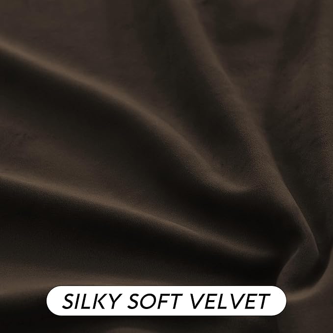 RYB HOME Brown Blackout Curtains 90 inches Long Velvet, Room Darkening Thermal Insulated Drapes with Hook Belt for Bedroom Home Theater, W 52 x L 90 inches, 2 Panels Set