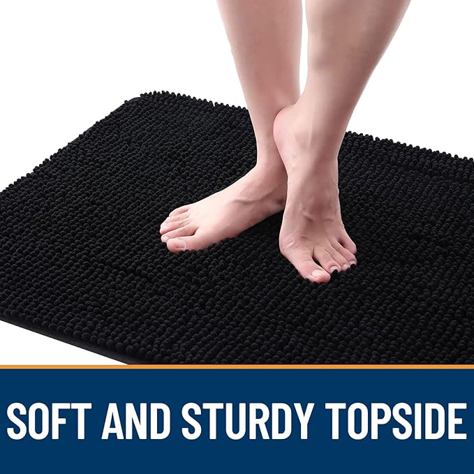 OLANLY Dog Door Mat for Muddy Paws 44x24, Absorbs Moisture and Dirt, Absorbent Non-Slip Washable Doormat, Quick Dry Chenille Mud Mat for Dogs, Entry Indoor Entryway Carpet for Inside Floor, Black