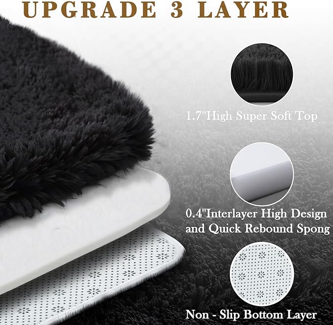 8x10 Area Rugs for Living Room Bedroom, Large Area Rug Shaggy Carpet Soft Plush Furry Bedside Rug, Rugs for Home Decor (Black, 8 x 10 Feet)