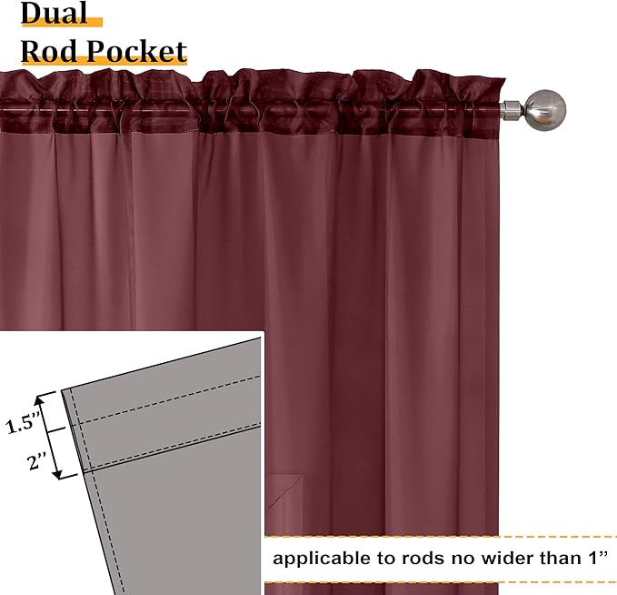 Aiyufeng Sheer Voile Window Treatment Rod Pocket Curtain Panels for Kitchen Bedroom Living Room Drapes Sunlight Filtering Privacy Semi Home Decor Assorted Colors Sizes (Burgundy, 40 W x 72 L)