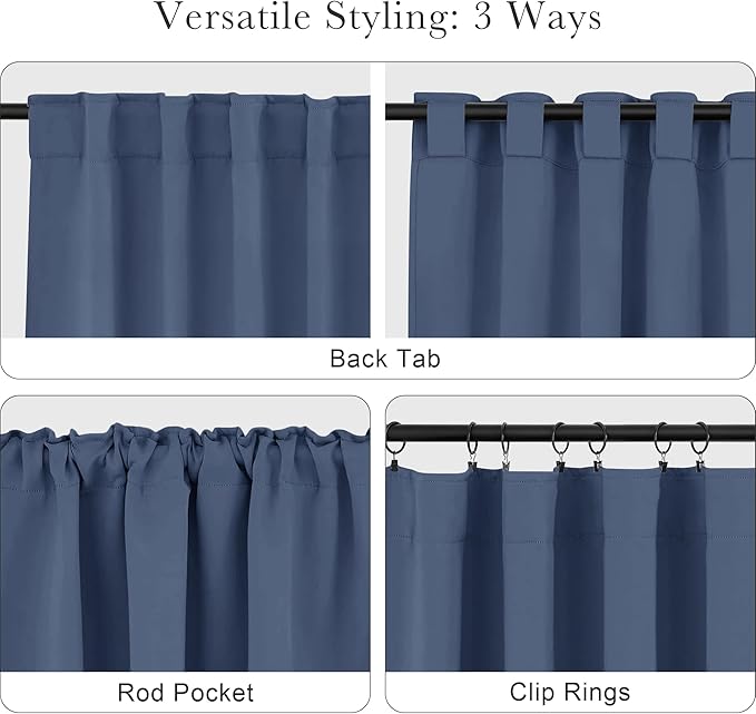 PONY DANCE Kitchen Window Curtains - Light Block Home Decor Back Tab Draperies Heavy-Duty Thermal Insulated Curtain Panels, W 52" x L 45", Blue Haze, 2 Pieces
