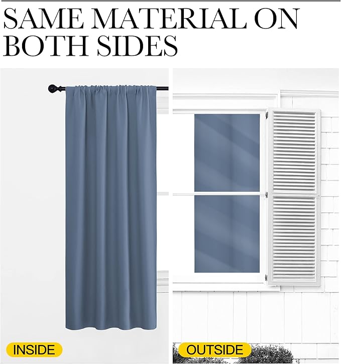 NICETOWN Blackout Curtains Window Draperies - Window Treatment Thermal Insulated Solid Room Darkening Drapes for Bedroom (Stone Blue, Set of 2, 70 by 95 inches Long)