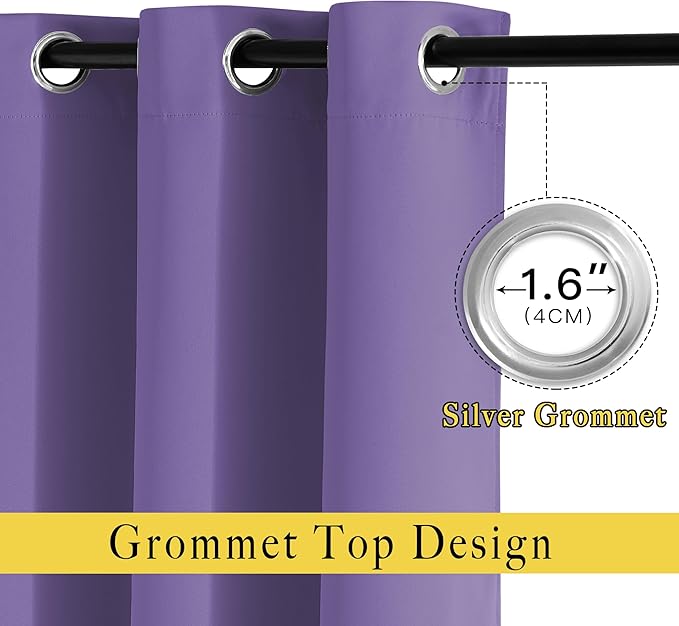 NICETOWN Blackout Curtains for Girls Room - Thermal Insulated Solid Grommet Room Darkening Panels/Drapes for Girl's Bedroom (Lilac Purple, 1 Pair, 66 by 54-Inch)