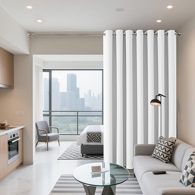 Joydeco Blackout Patio Sliding Door Curtains 96 Inches Long, Grommet Privacy Room Divider Curtains, Extra Wide Thermal Blackout Drapes for Bedroom Living Room (Pure White, 100Wx96L, 1 Panel)
