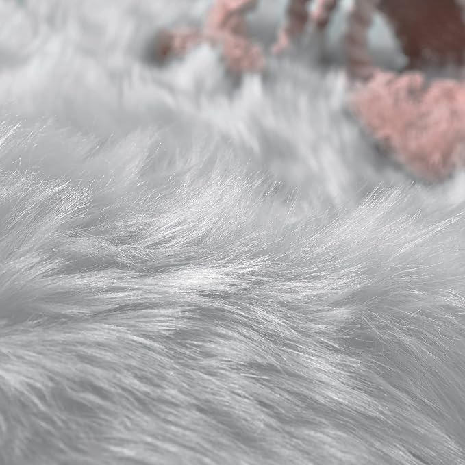 Goolela Grey Round Area Rug 6ft Fluffy Circle Faux Sheepskin Fur Carpet for Bedroom Living Room Fuzzy Furry Shaggy Luxury Washable
