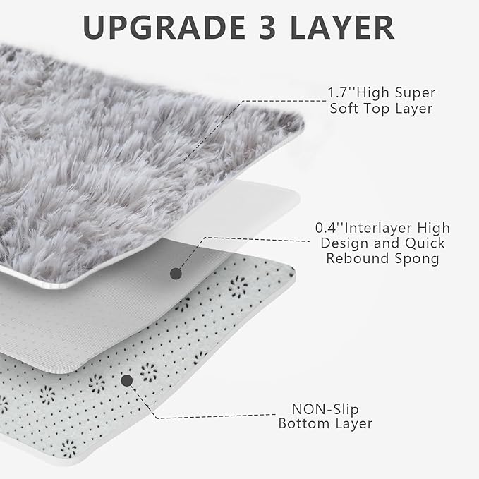 Shag Area Rugs for Bedroom Living Room,4X6 Ultra Soft Fluffy Area Rugs for Dorm, Indoor Carpet Nursery Rugs for Kids Room Home Decor,Tie-Dye Grey