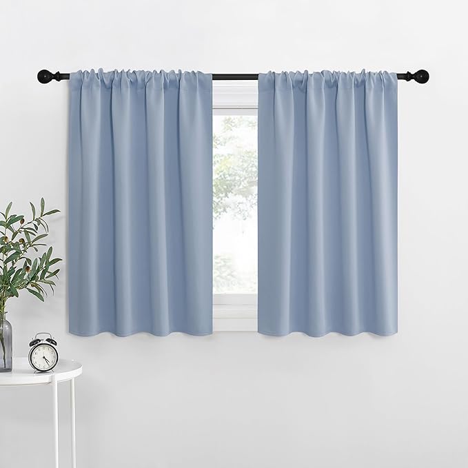 NICETOWN Blackout Curtains for Living Curtains, Vintage Blue, 2 Panels, 29 by 30, Room Darkening Window Curtain Panels, Easy-Care Solid Thermal Insulated Draperies/Drapes for Daughter Room