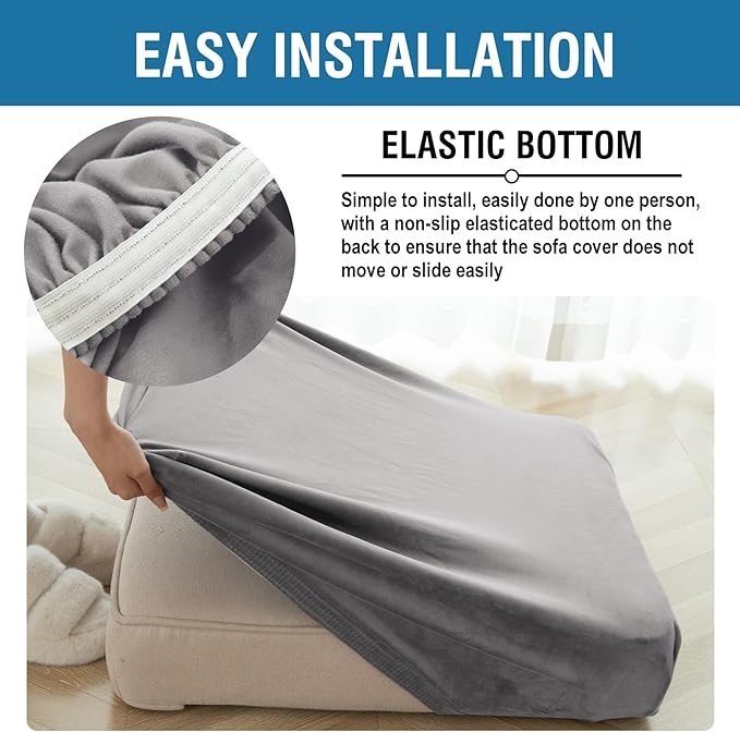 Couch Cover Stretch Velvet Sofa Cushion Cover 3-Piece - Elastic Washable Slipcover for Seat or Backrest, Couch Seat Covers for Sofas (Grey)