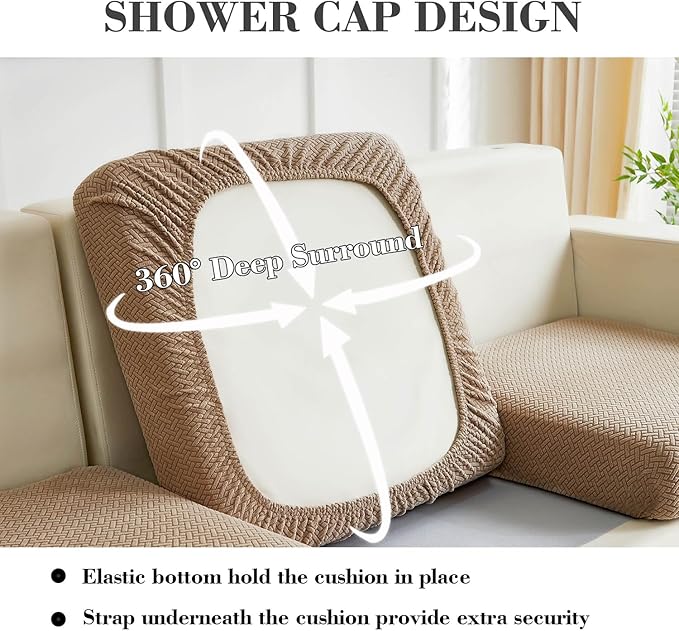 Sofa Covers Couch Covers for Sofa Pet Friendly Couch Cushion Covers Universal Sofa Covers Washable Stretch Slipcovers for Sectional Sofa (Texture Light Coffee, 3 Seats + Chaise Cover)
