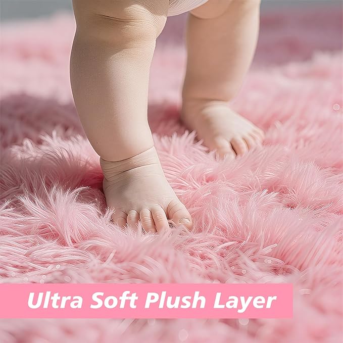 Shag Area Rug for Bedroom 3x5,Pink Fluffy Area Rugs for Living Room,Soft Fuzzy Rug Non-Shedding Indoor Plush Carpet for Kids Bedroom Nursery Dorm Home Decor