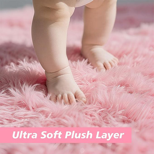 8x10 Fluffy Area Rugs for Living Room,Shag Area Rug for Bedroom,Soft Pink Fuzzy Rug Non-Shedding Indoor Plush Carpet for Kids Bedroom Nursery Home Decor