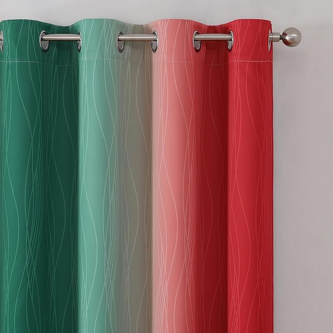 Estelar Textiler Red and Green Ombre Blackout Curtains for Bedroom, Thermal Insulated Christmas Drapes 108 Inches Long, Full Light Blocking Long Curtains for Living Room, 52Wx108L, 2 Panels