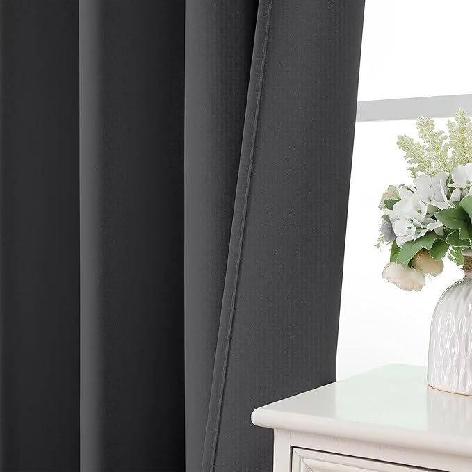 Joydeco Blackout Curtains 95 Inch Length 2 Panels Set, Thermal Insulated Grey Curtains & Drapes 2 Burg, Room Darkening Grommet Drapes for Living Room Bedroom Window (Dark Grey, W52 x L95 Inch)