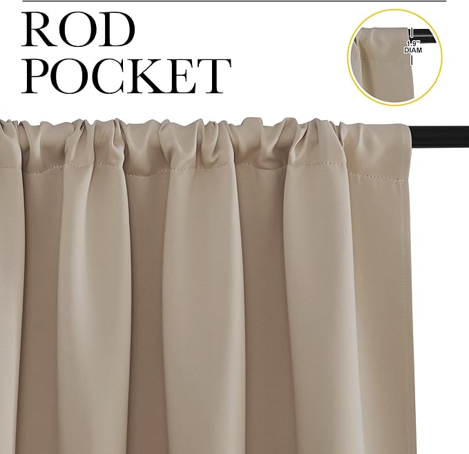 NICETOWN Kitchen Curtains, Short Blackout Drapes, Taupe, 42" Wide by 54" Long, 2 PCs, Thermal Insulated Blackout Curtain Panels for Kids Room, Play Room