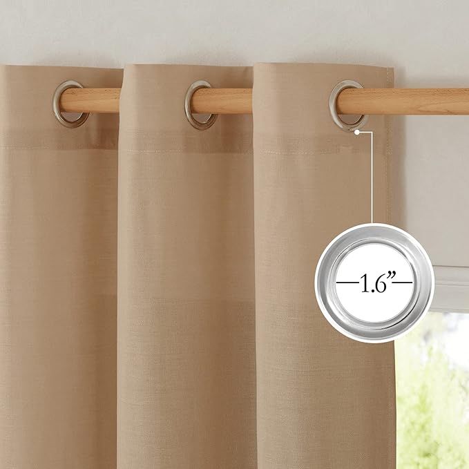 NICETOWN Camel Thick Linen Curtains 72" Length, Grommet Privacy Window Treatments Linen Weave with Light Penetration Vertical Drapes for Farmhouse/Home Office, W42 x L72, 2 Panels