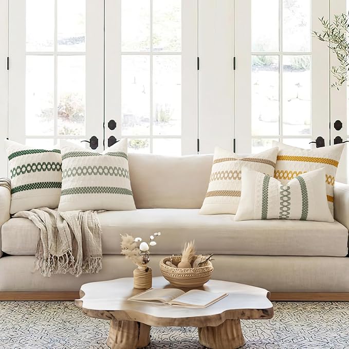 MIULEE Set of 2 Sage Green Boho Decorative Pillow Covers 18x18 Inch Farmhouse Rustic Couch Throw Pillows Modern Summer Cotton Cushion Covers Retro Cute Macrame Woven Spring Decor for Bed Sofa Chair