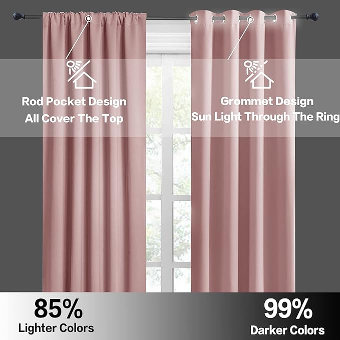 RYB HOME Short Window Curtains for Kitchen, Room Darkening Rod Pocket Drapes Decorative Privcay Backdrops Thermal Shades for Home Office Bathroom Basement, Peach Blush, W42 x L45 inch, 2 Panels