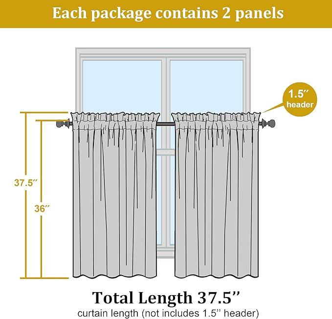 OWENIE Short Aqua Sheer Curtains 36 Inch Length 2 Panels Set, Kitchen Tiers Curtains Light Filter Rod Pocket Voile Cafe Curtain for Basement Bathroom Small Half Window, 42" W x 36" L, Aqua