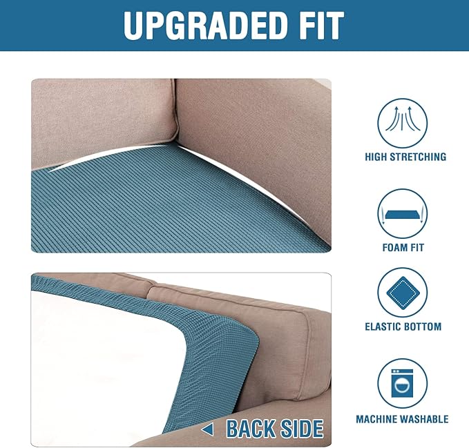 H.VERSAILTEX Super Stretch Individual Seat Cushion Covers Sofa Covers Couch Cushion Covers Slipcover Sets Thick Jacquard Textured Twill Fabric (1 Piece Loveseat Cushion Cover, Storm Blue)