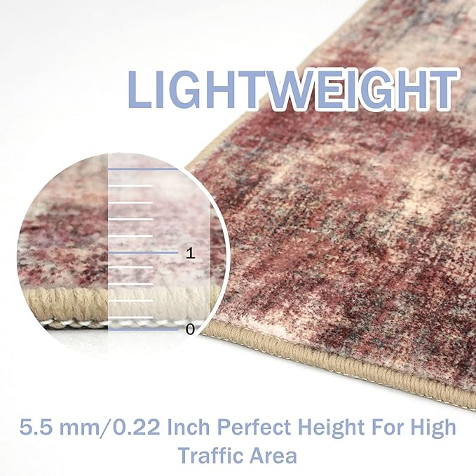 IOHOUZE Abstract Runner Rug 3x14 Ft Washable Runners for Hallways, Non Slip Kitchen Runner Printed Faux Wool Entryway Runner Indoor, Modern Abstract Floor Carpet for Hall Stair, Red/Multi