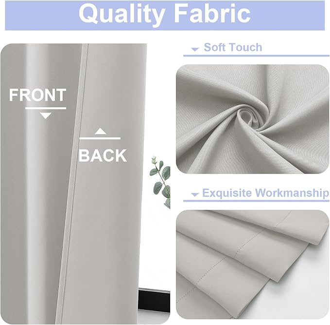 Simplebrand Ava Natural Blackout Curtains for Bedroom 63 Inch Length 2 Panels Set, Solid Thermal Insulated Energy Saving Rod Pocket Window Treatment Curtains Blackout Drapes, W40 x L63 Inch, Natural