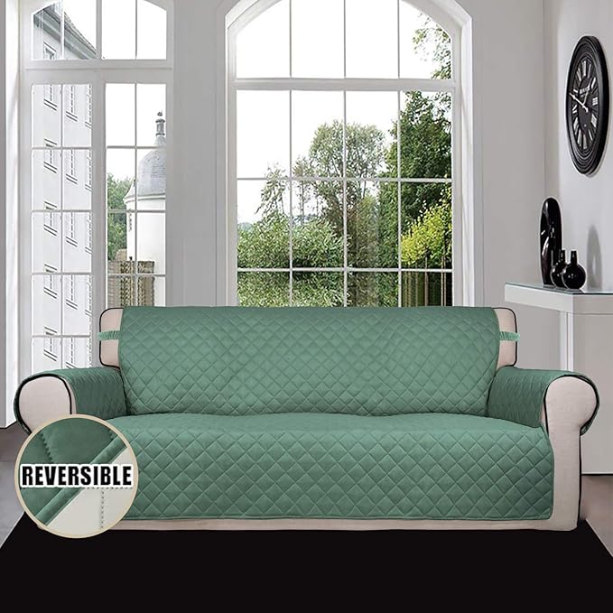 Easy-Going Reversible Couch Cover for 3 Cushion Couch Sofa Cover for Dogs Water Resistant Furniture Protector Cover with Foam Sticks Elastic Straps for Pet Cat (Sofa, Cyan/Ivory)