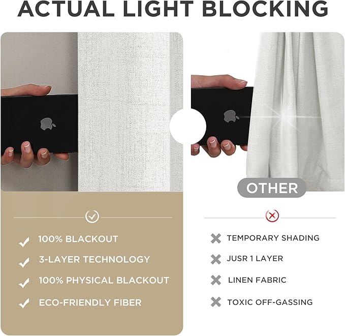 Joydeco Linen Blackout Curtains for Bedroom - 100% Light Blocking 1 Panels, White Drapes 100" W x 120" L, Thermal Insulated Room Darkening Curtains for Living Room, Rod Pocket & Back Tabs