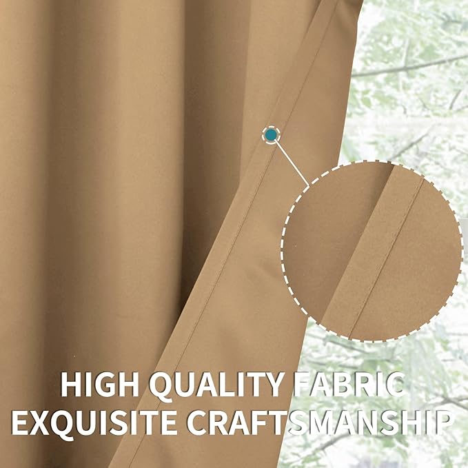 BGment Blackout Curtains for Bedroom - Grommet Thermal Insulated Room Darkening Curtains for Living Room, Set of 2 Panels (52 x 95 Inch, Khaki)