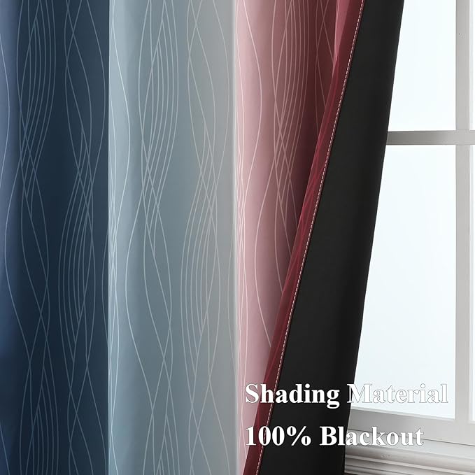 Estelar Textiler Navy Blue and Burgundy Red Blackout Ombre Curtains for Bedroom 63 Inches Long, Gradient Light Blocking Thermal Insulated Grommet Drapes for Living Room,52Wx63L,2 Panels